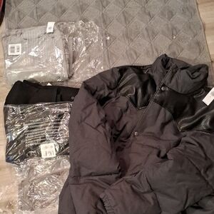 Old Navy Men's Black and Gray Jacket with 2 Pairs Of Jeans,black & gray Jeans 34